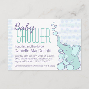 Cute Elephant baby shower aqua blue-uitnodiging Kaart
