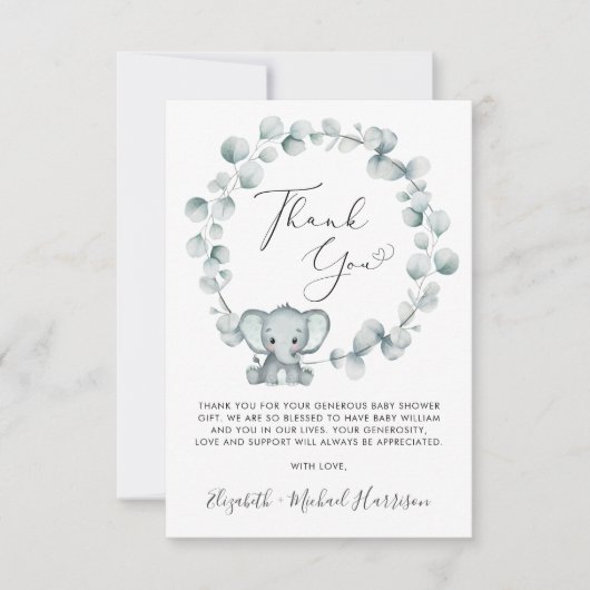 Cute Elephant Baby shower Bedankkaart (Voorkant)