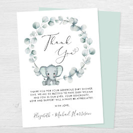 Cute Elephant Baby shower Bedankkaart