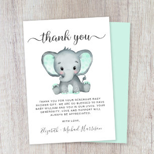 Cute Elephant Baby shower Bedankkaart