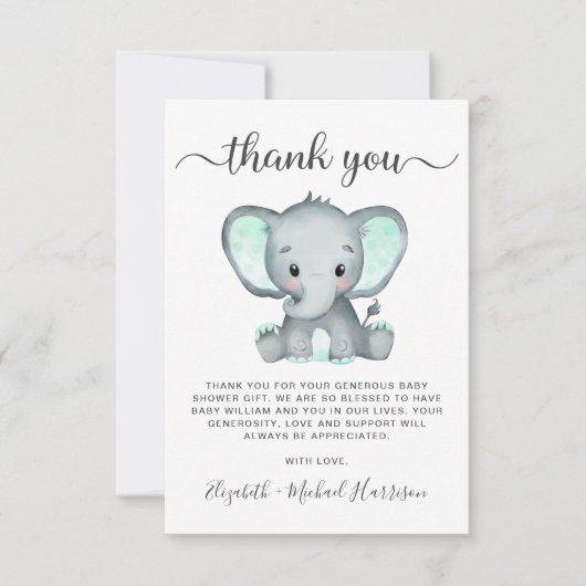 Cute Elephant Baby shower Bedankkaart (Voorkant)