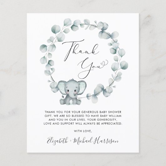Cute Elephant Baby shower Bedankt (Voorkant)