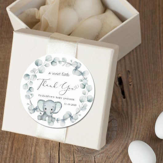 Cute Elephant Baby shower Bedankt Ronde Sticker