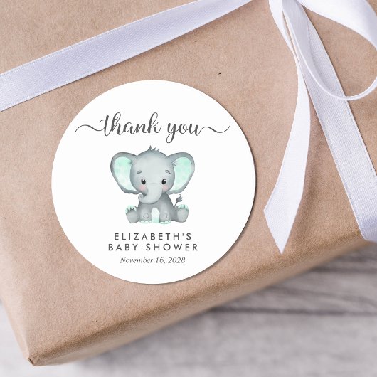 Cute Elephant Baby shower Bedankt Ronde Sticker