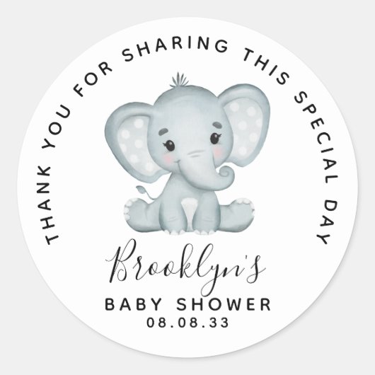 Cute Elephant Baby shower Bedankt Ronde Sticker (Voorkant)