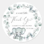 Cute Elephant Baby shower Bedankt Ronde Sticker (Voorkant)