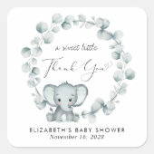 Cute Elephant Baby shower Bedankt Vierkante Sticker (Voorkant)
