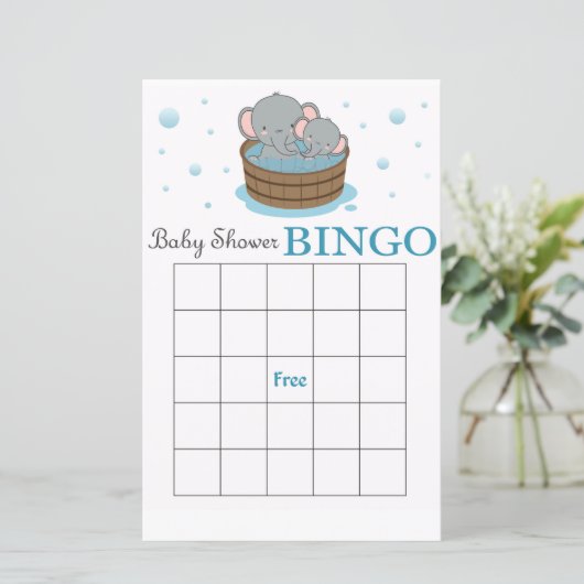 Cute elephant baby shower bingo card (Staand voorkant)