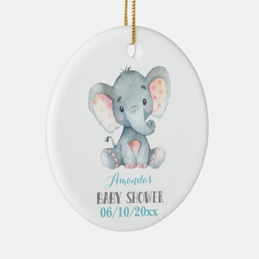 Cute Elephant Baby shower Blauwgroen Aqua Turquois Keramisch Ornament (Rechts)