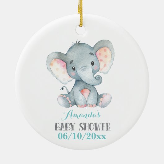 Cute Elephant Baby shower Blauwgroen Aqua Turquois Keramisch Ornament (Achterkant)