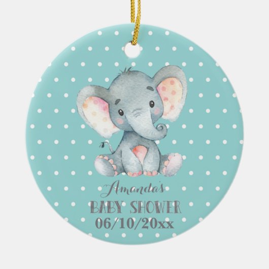 Cute Elephant Baby shower Blauwgroen en Grey Keramisch Ornament (Voorkant)