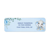 Cute Elephant Baby shower Boy Blue Floral Address Etiket (Voorkant)
