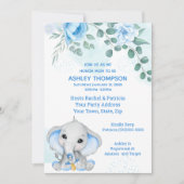 Cute Elephant Baby shower Boy Blue Floral Kaart (Voorkant)