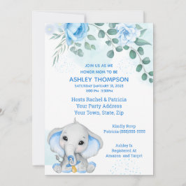 Cute Elephant Baby shower Boy Blue Floral Kaart