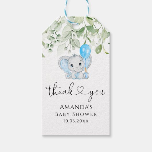 Cute Elephant Baby shower Boy Cadeaulabel (Voorkant)