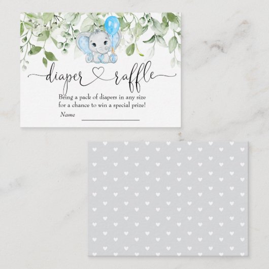Cute Elephant Baby shower Boy Diaper Raffle Informatiekaartje (Voorkant / Achterkant)