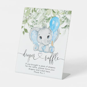 Cute Elephant Baby shower Boy Diaper Raffle Reclamebord Met Voetstuk