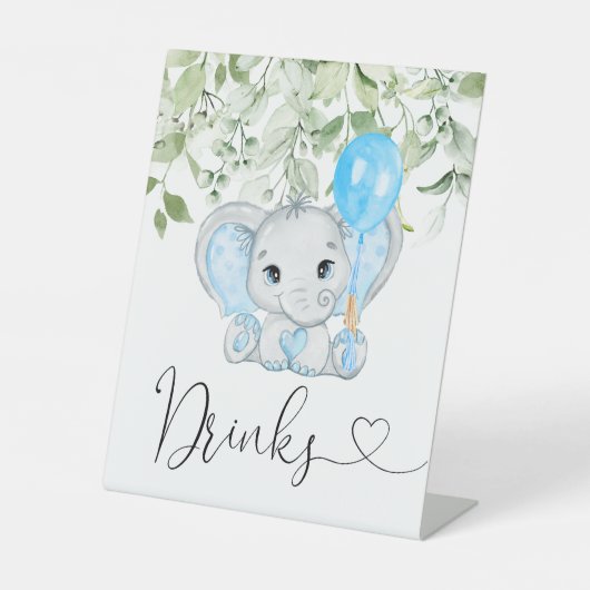 Cute Elephant Baby shower Boy Drinken Reclamebord Met Voetstuk (Voorkant)