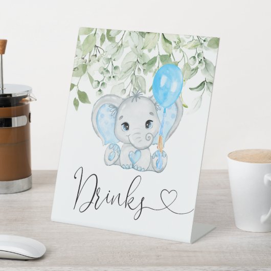 Cute Elephant Baby shower Boy Drinken Reclamebord Met Voetstuk (Insitu)