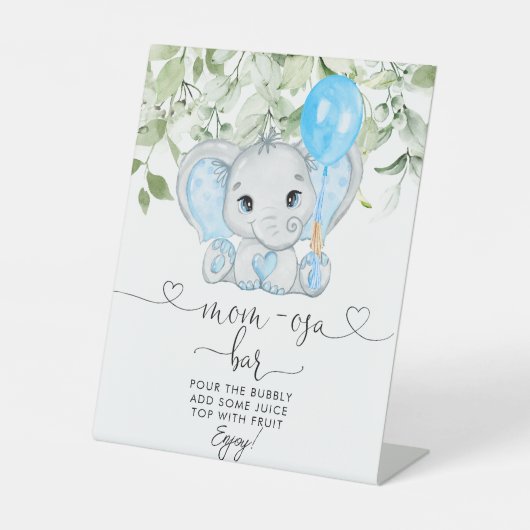 Cute Elephant Baby shower Boy Ma-osa Bar Reclamebord Met Voetstuk (Voorkant)