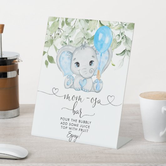 Cute Elephant Baby shower Boy Ma-osa Bar Reclamebord Met Voetstuk (Insitu)