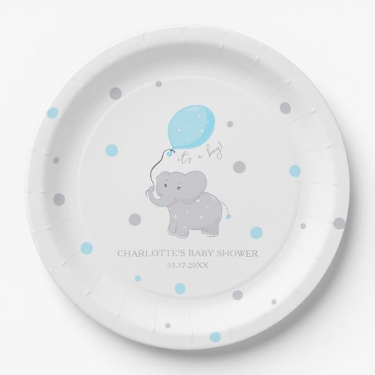 Cute Elephant Baby shower Boy Papieren Bordje (Voorkant)
