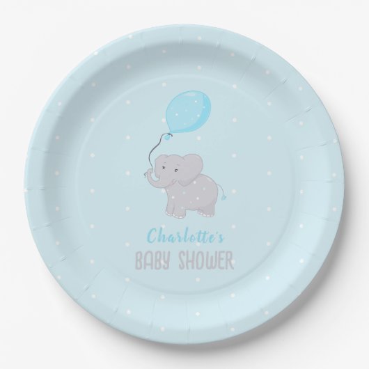 Cute Elephant Baby shower Boy Papieren Bordje (Voorkant)