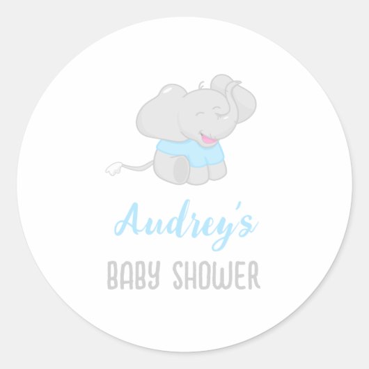 Cute Elephant Baby shower Boy Ronde Sticker (Voorkant)