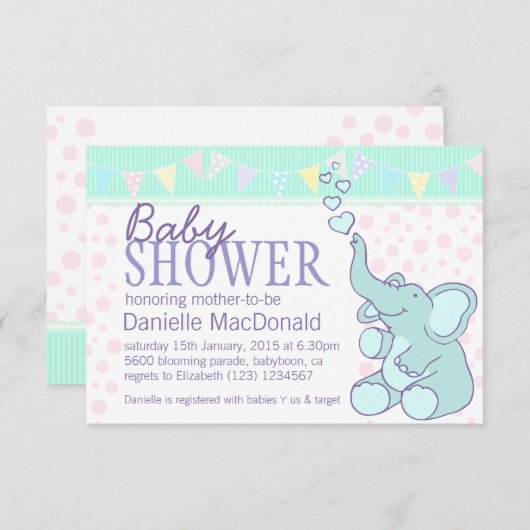 Cute Elephant baby shower bunting Kaart (Voorkant / Achterkant)