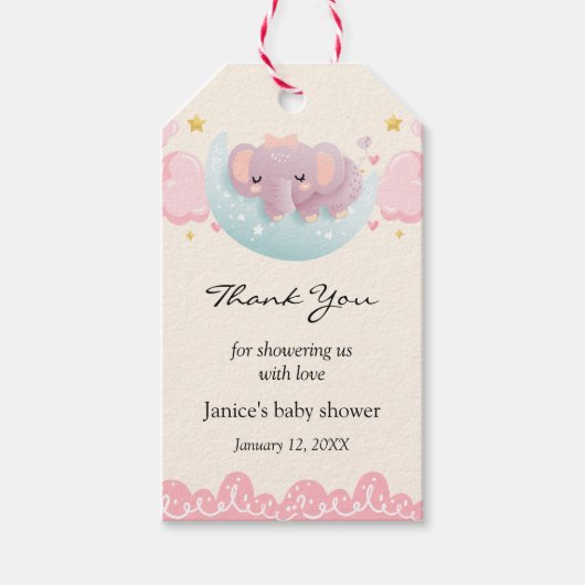 Cute Elephant Baby shower Dank u Gift Labels Cadeaulabel (Voorkant)
