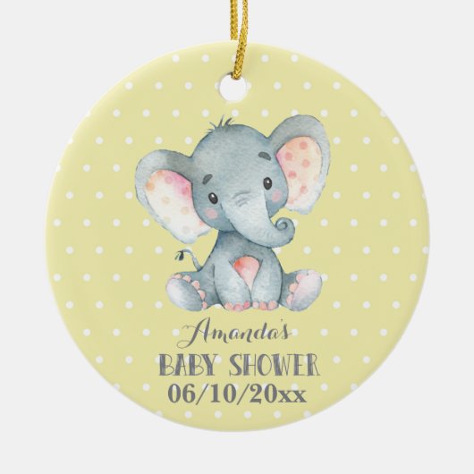 Cute Elephant Baby shower Geel en grijs Keramisch Ornament (Voorkant)