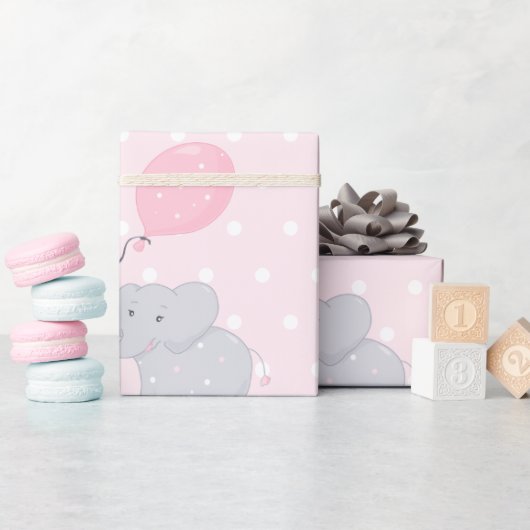 Cute Elephant Baby shower Girl Pink Cadeaupapier (Baby Shower)