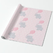 Cute Elephant Baby shower Girl Pink Cadeaupapier (Uitgerold)
