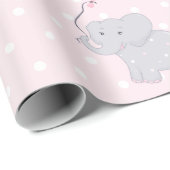 Cute Elephant Baby shower Girl Pink Cadeaupapier (Rol Hoek)