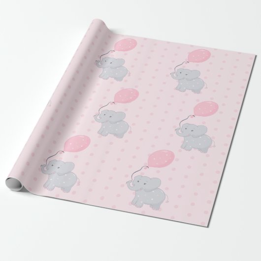Cute Elephant Baby shower Girl Pink Cadeaupapier (Uitgerold)