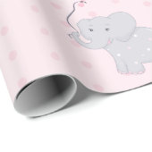 Cute Elephant Baby shower Girl Pink Cadeaupapier (Rol Hoek)