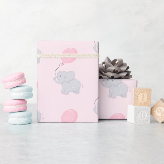 Cute Elephant Baby shower Girl Pink Cadeaupapier (Baby Shower)
