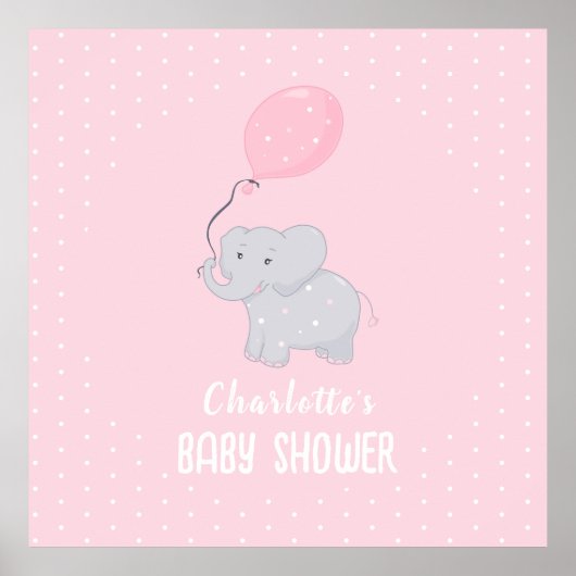 Cute Elephant Baby shower Girl Poster (Voorkant)
