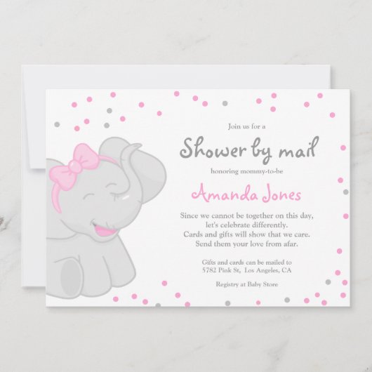 Cute Elephant Baby shower Girl 🎀 🐘 Uitnodiging (Voorkant)