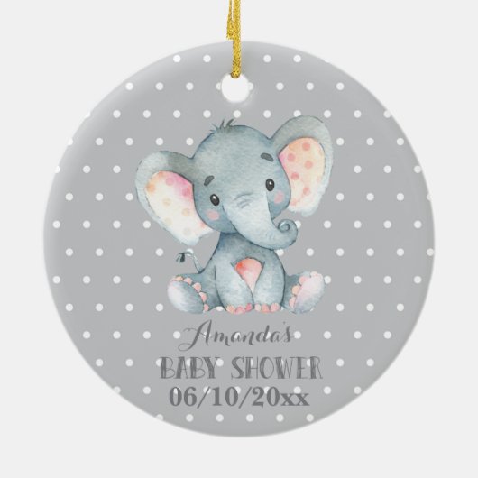 Cute Elephant Baby shower Grey Keramisch Ornament (Achterkant)