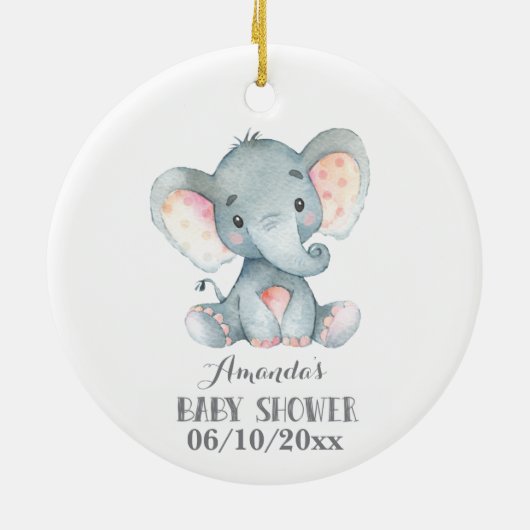 Cute Elephant Baby shower Grey Keramisch Ornament (Achterkant)
