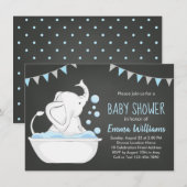 Cute Elephant Baby shower Invitation for Boy Blue Kaart (Voorkant / Achterkant)