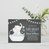 Cute Elephant Baby shower Invitation for Boy Blue Kaart (Staand voorkant)