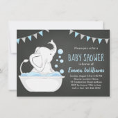 Cute Elephant Baby shower Invitation for Boy Blue Kaart (Voorkant)