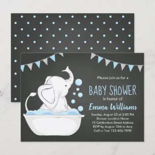 Cute Elephant Baby shower Invitation for Boy Blue Kaart