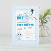 Cute Elephant Baby Shower Invitation. It is a boy Kaart (Staand voorkant)