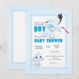 Cute Elephant Baby Shower Invitation. It is a boy Kaart