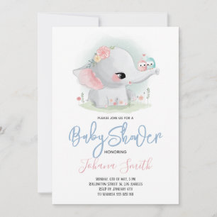 Cute Elephant Baby shower Invitation Kaart