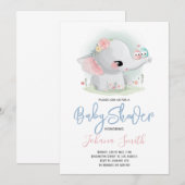 Cute Elephant Baby shower Invitation Kaart (Voorkant / Achterkant)