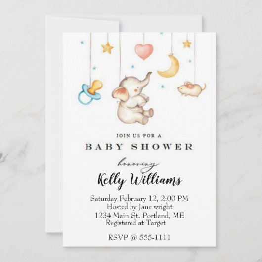 Cute Elephant baby shower Invitation Kaart (Voorkant)